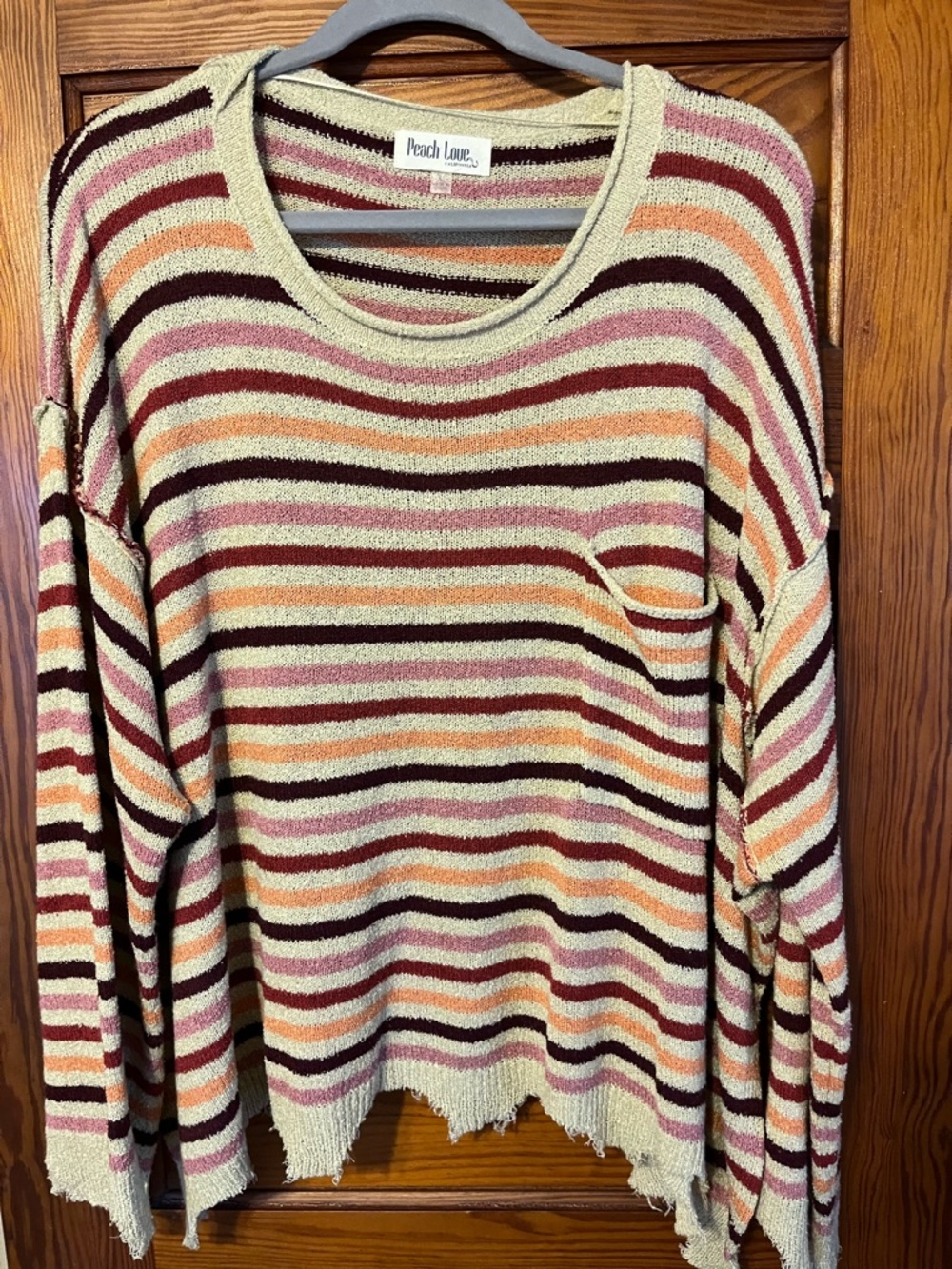 Peach Love Striped Knit Sweater in Cream, Rust & Pink, L